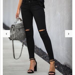 Black kid rise distressed skinny ankle jeans